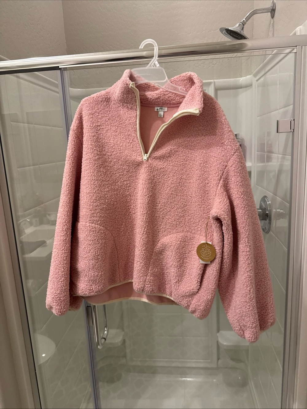 Cozy Pink Sherpa Quarter-Zip Pullover jacket